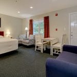 Suite 213, open sleeping, dining, and entertainment area.