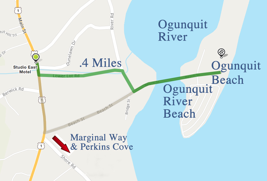 Map From Studio East Motel To Ogunquit Beach