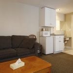 Fireplace Suites 232 & 239, one queen pullout sofa next to kitchenette.